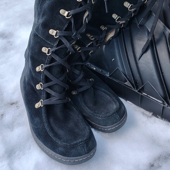 Black Suede Boots Timberland Lace-up Tall Boots size 7.5 - Picture 1 of 8